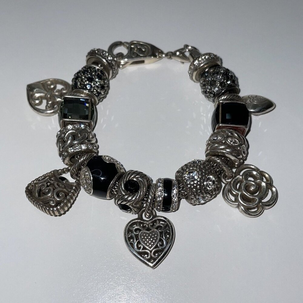 Brighton Add A Charm Slide Full‎ Bracelet Spacers Silver Tone Chunky Read AL4.4